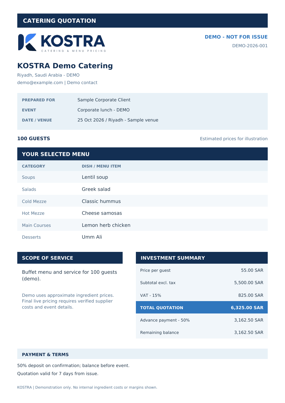 KOSTRA demo client quotation